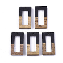 Resin & Wood Pendants, Rectangle, Black, 27~28x14.5x3~4mm, Hole: 1.5mm(X-RESI-S358-10D)