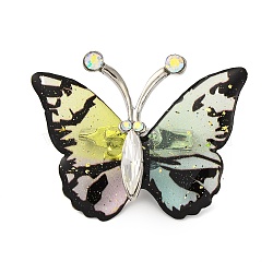 Butterfly Transparent Resin Brooch, Alloy Rhinestone Insect Brooch, Platinum, Yellow, 36x47mm(JEWB-M047-01G)