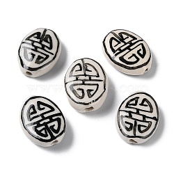 Handmade Porcelain Beads, Famille Rose Porcelain, Oval, Black, 19~20x14~15x5.5~6.5mm, Hole: 1.4mm(PORC-G011-01F)