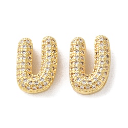 Rack Plating Brass Micro Pave Cubic Zirconia Slide Charms, Long-Lasting Plated, Lead Free & Cadmium Free, Real 18K Gold Plated, Letter, Letter U, 14x9.5x5mm, Hole: 10.5x1.6mm(KK-C084-34G-U)