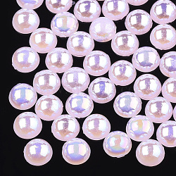 ABS Plastic Imitation Pearl Cabochons, AB Color Plated, Half Round, Pearl Pink, 10x5mm, 2000pcs/bag(OACR-S025-10mm-06)