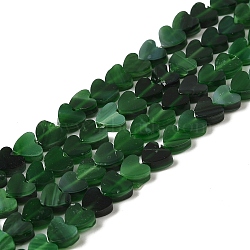 Handmade Lampwork Beads Strands, Heart, Dark Green, 6x6x2~2.5mm, Hole: 1mm, about 77pcs/strand, 15.75''~16.14''(40~41cm)(LAMP-Q035-01I)