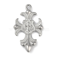 Non-Tarnish 304 Stainless Steel Pendants, Cross Charm, Stainless Steel Color, 39x23x5mm, Hole: 1.8mm(STAS-Q328-01P-06)