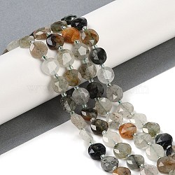 Natural Green Rutilated Quartz Beads Strands, Faceted Pentagonal Cut, Flat Round, with Seed Beads, 10~10.5x5~6mm, Hole: 1mm, about 32~33pcs/strand, 15.75''(40cm)(G-C116-A24-01)