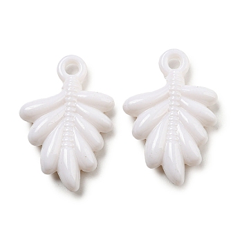 Opaque Acrylic Pendants, Leaf Charms, White, 33x22x6mm, Hole: 3mm, about 250pcs/500g.