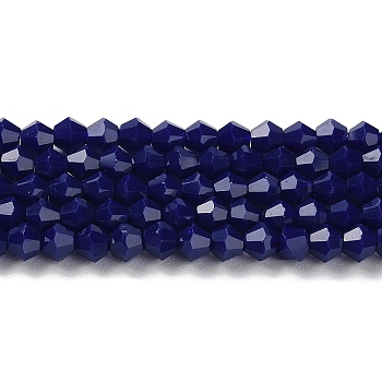 Opaque Solid Color Imitation Jade Glass Beads Strands, Faceted, Bicone, Dark Blue, 4x4mm, Hole: 0.8mm, about 87~98pcs/strand, 12.76~14.61 inch(32.4~37.1cm)
