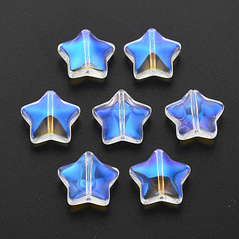 Electroplate Transparent Glass Beads, AB Color Half Plated, Star, Clear AB, 12.5x13x5mm, Hole: 1mm