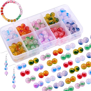 200Pcs 10 Colors Spray Painted Glass Beads, Round, Mixed Color, 8x7.5mm, Hole: 1.4mm, 20pcs/color