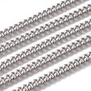 Handmade 304 Stainless Steel Curb Chains, Twisted Chains, Unwelded, Faceted, Stainless Steel Color, 5x4x2mm, Wire: 1.2mm