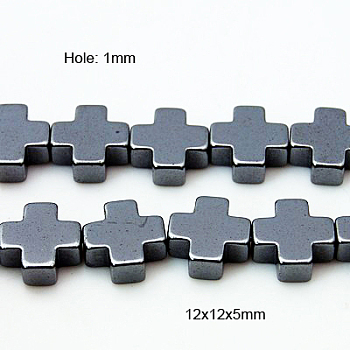Non-Magnetic Synthetic Hematite Beads Strands, Faceted, Cross, Black, 12x12x5mm, Hole: 1mm