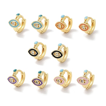 Brass Pave Clear Cubic Zirconia Hoop Earrings, Evil Eye Enamel Earrings for Women, Real 18K Gold Plated, Mixed Color, 10.5x8.5mm