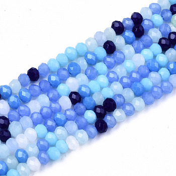 Opaque Glass Beads Strands, Imitation Jade Glass, Faceted Rondelle, Cornflower Blue, 3x2mm, Hole: 0.8mm, about 186~193pcs/strand, 17.13 inch~17.32 inch, (43.5cm~44cm)