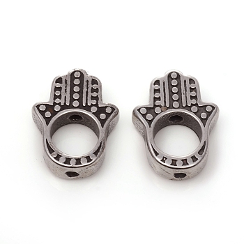 304 Stainless Steel Bead Frames, Hamsa Hand/Hand of Fatima /Hand of Miriam, for Buddhist, Antique Silver, 15x11.5x3.5mm, Hole: 1.2mm, Inner Diameter: 6mm
