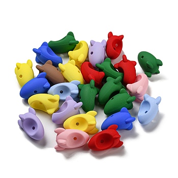 Rubberized Style Opaque Acrylic Beads, Rocket, Mixed Color, 22x31x30mm, Hole: 2.7mm
