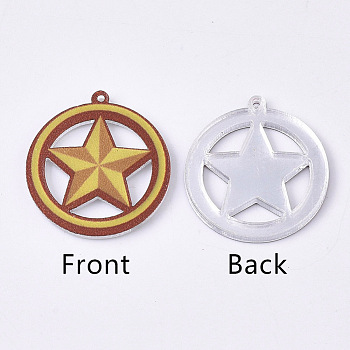 Acrylic Pendants, PVC Printed on the Front, Film and Mirror Effect on the Back, Star, Goldenrod, 23.5x22x2mm, Hole: 1mm