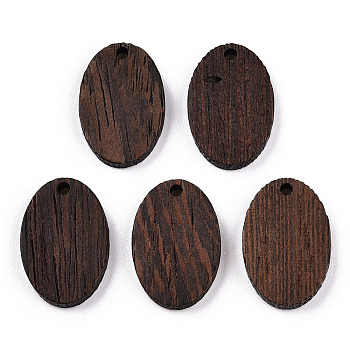 Natural Wenge Wood Pendants, Undyed, Coconut Brown, Oval, 23x15.5x3.5mm, Hole: 2mm