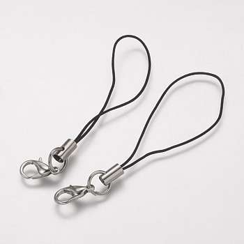 Cord Loop, with Alloy Lobster Claw Clasps, Iron Ring and Nylon Cord, Platinum, 70x0.8mm