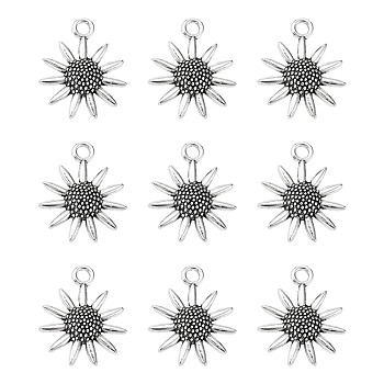 Lead Free and Cadmium Free! Tibetan Style Sunflower Pendant, Antique Silver, 22x18x3.50mm, Hole: 3mm