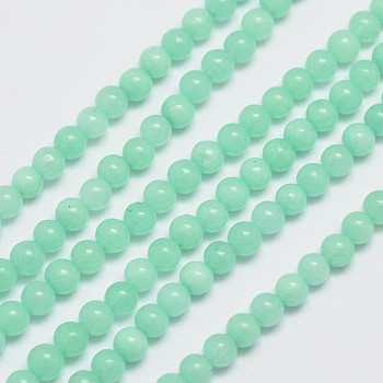 Natural Malaysia Jade Beads Strands, Imitation Amazonite, Round, Dyed, Aquamarine, 4mm, Hole: 0.8mm, about 92pcs/strand, 15 inch