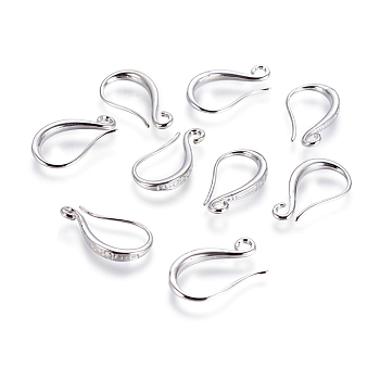 Brass Earring Hooks, with Horizontal Loop, Long-Lasting Plated, Platinum, 19.5x11x2.5mm, Hole: 2mm, 18 Gauge, Pin: 1mm