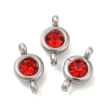 304 Stainless Steel Single Rhinestone Connector Charms, Flat Round Links, Stainless Steel Color, Hyacinth, 12x6.5x4mm, Hole: 2mm