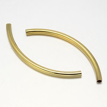 Curved Brass Tube Beads, Golden, 50x3mm, Hole: 2mm