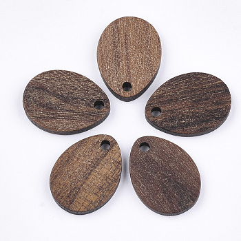 Walnut Wood Pendants, Teardrop, Saddle Brown, 17.5~18x13x2.5~3mm, Hole: 1.8mm
