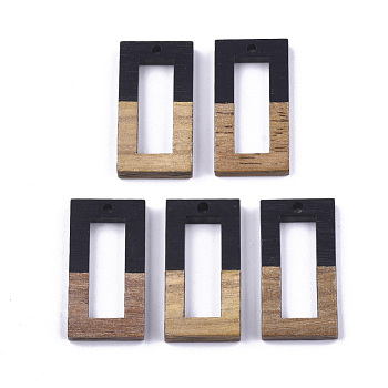 Resin & Wood Pendants, Rectangle, Black, 27~28x14.5x3~4mm, Hole: 1.5mm