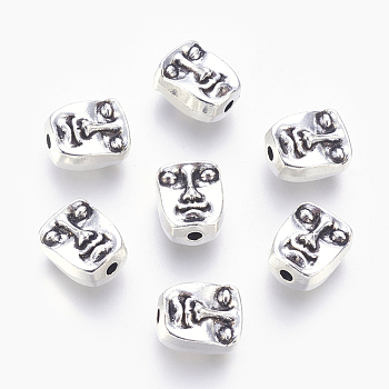 Tibetan Style Alloy Human Face Beads, Cadmium Free & Nickel Free & Lead Free, Antique Silver, 12x10x7mm, Hole: 2mm