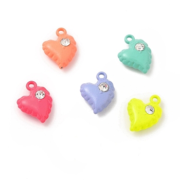 Spray Painted Alloy Pendants, with Rhinestone, Heart Charm, Mixed Color, 14x10x5mm, Hole: 1.2mm