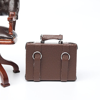 Mini Imitation Leather Simulated Briefcase, for Miniature Doll Home Decoration, Coconut Brown, 48x46.5x17mm