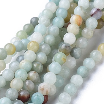 Natural Flower Amazonite Beads Strands, Round, 6mm, Hole: 1mm, about 63pcs/strand, 15.5 inch