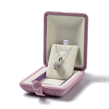 Rectangle Velvet Necklace Boxes, Jewelry Pendant Necklace Gift Case with Iron Snap Button, Flamingo, 9.15x7.55x3.6cm