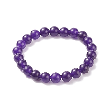 Natural Jade Beaded Stretch Bracelet, Dyed, Round, Purple, 2 inch(5cm), Beads: 8mm, about 22pcs/strand