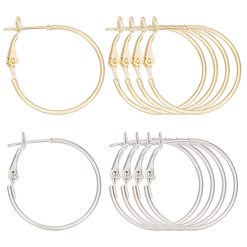 24Pcs 2 Colors Brass Hoop Earring Findings, Ear Wire, Ring, Real Gold Plated & Real Platinum Plated, 21 Gauge, 24.5~25x1.2mm, Pin: 0.7mm, 12Pcs/color