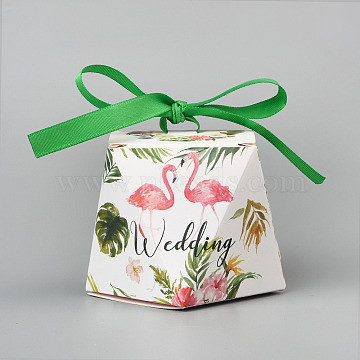 Paper Gift Boxes, with Ribbons, Birthday Wedding Party Chocolate Candy Gift Boxes, Flamingo Pattern, Dark Cyan, 5.9x7.85x7.95mm(X-CON-D006-02C)