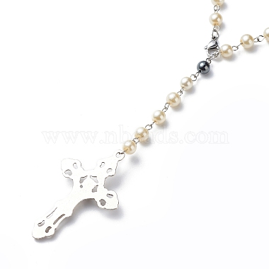 Synthetic Hematite & Glass Rosary Bead Necklaces for Women(NJEW-JN03992)-4