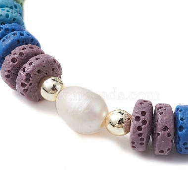 Dyed Natural Lava Rock & Pearl Beaded Stretch Bracelet(BJEW-JB09723)-4