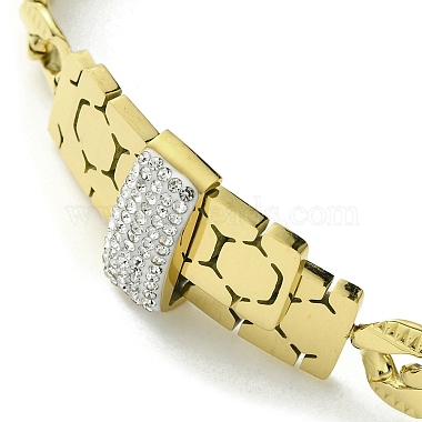 Cubic Zirconia Rectangle Link Bracelet with 304 Stainless Steel Chains(BJEW-Q775-01G)-3