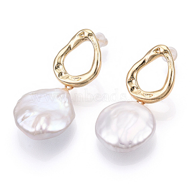 Natural Flat Round Baroque Keshi Pearl Dangle Stud Earrings(PEAR-N020-L36)-3