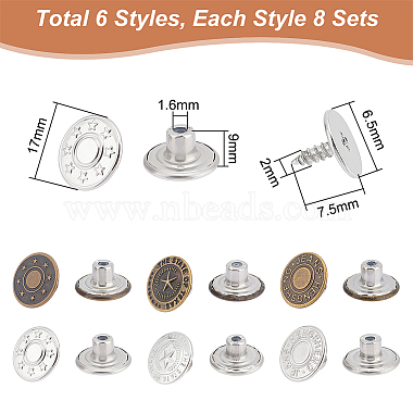 48 Sets 6 Style Brass Button Pins for Jeans(BUTT-UN0001-11)-3