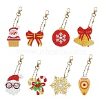 Christmas Theme DIY Diamond Painting Keychain Kit, Including Acrylic Board, Keychain Clasp, Bead Chain, Resin Rhinestones Bag, Diamond Sticky Pen, Tray Plate and Glue Clay, Mixed Shapes, 100x30mm, 8pcs/set(DRAW-PW0007-02B)