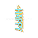Word HAPPY Charms 304 Stainless Steel Enamel Pendants, Real 18K Gold Plated, Ion Plating(IP), Blue, 23x6mm(STAS-OY004-19G)