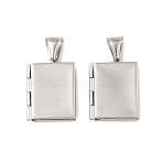316 Stainless Steel Locket Pendants, Rectangle Charm, with 304 Stainless Steel Snap on Bails, Stainless Steel Color, 26x19x5mm, Hole: 8.5x4mm, Inner Diameter: 15x10mm(STAS-K321-02P)