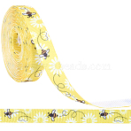 Polyester Bees Printed Grosgrain Ribbons, Gift Wrapping, Yellow, 3/8 inch(10mm), about 5.00 Yards(4.57m)/Roll(SRIB-WH20020-018G)