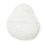 Glass Pendants, Figure of Buddha, White, 39.5x36x10.5mm, Hole: 1mm(GLAA-C033-04A)