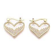 Rack Plating Brass Micro Pave Clear Cubic Zirconia Hoop Earrings, Heart, Real 16K Gold Plated, 20x19x2mm(EJEW-M223-02G)