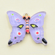 Transparent Resin Pendants, with Platinum Tone Iron Loops, Butterfly Charms, Lilac, 23x24.5x5mm, Hole: 2mm(RESI-G046-02P-03)