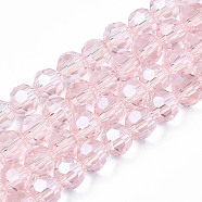 Electroplate Glass Bead Strands, Pearl Luster Plated, Faceted(32 Facets), Round, Pink, 4mm(EGLA-R015-4mm-9)