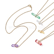 Dyed Natural Quartz Crystal Bullet Pendant Necklaces, with Ion Plating(IP) Golden 304 Stainless Steel Chains, Mixed Color, 17.72 inch(45cm)(NJEW-JN04536)